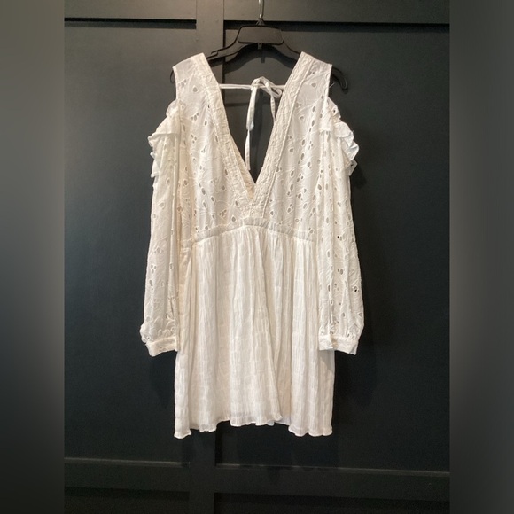 IRO Meila eyelet white cotton mini cold shoulder Longsleeve Mini dress 38 nwt - Picture 11 of 14